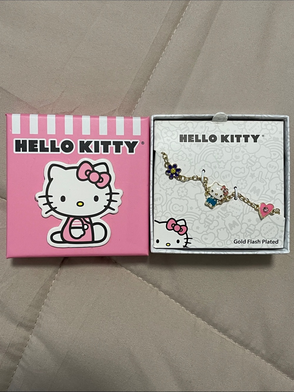 Hello Kitty Pink & Gold Enamel Charm Bracelet with Purple Accent